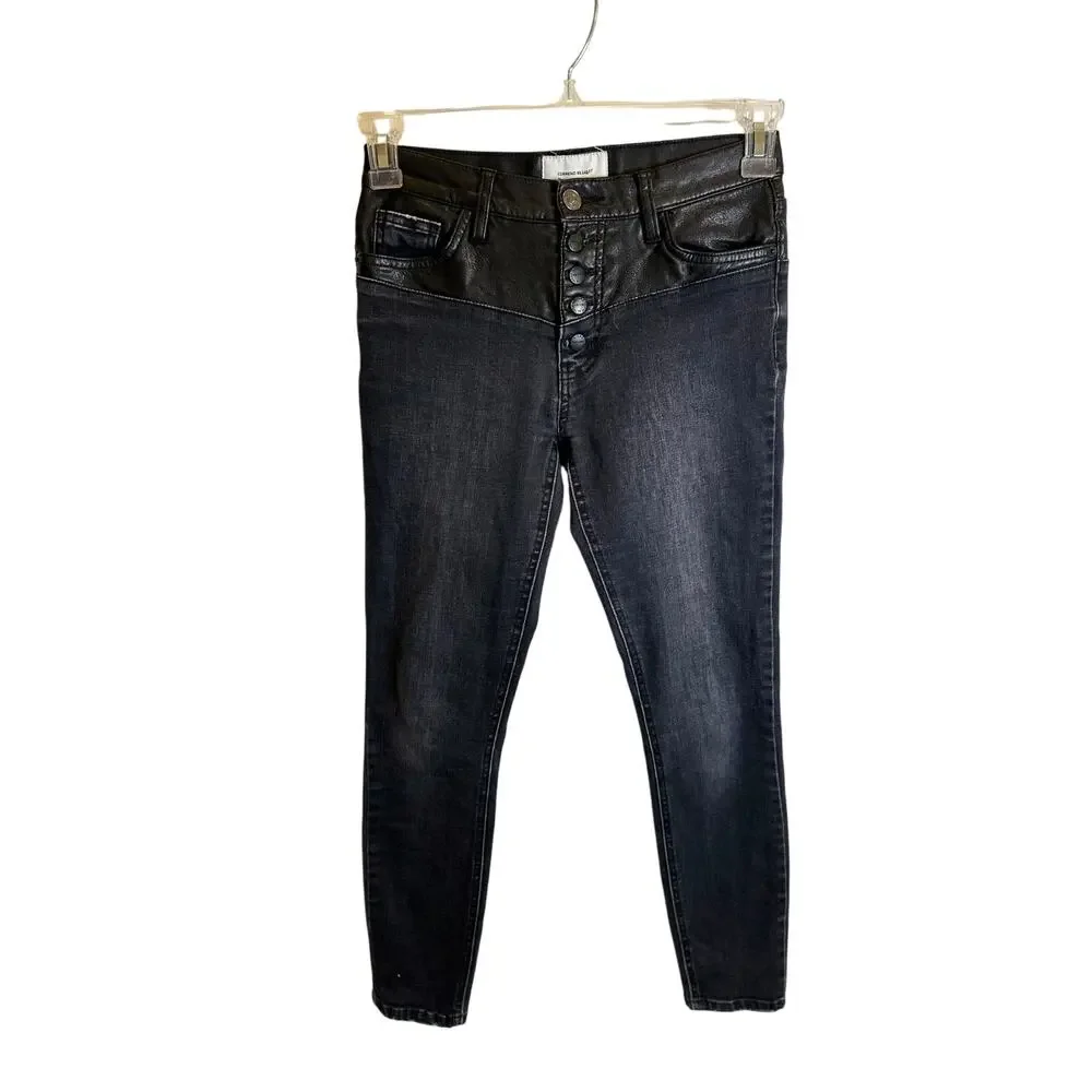 Current Elliott The Fused Faux Leather High Waist Skinny Jean Size 25 Black Moto